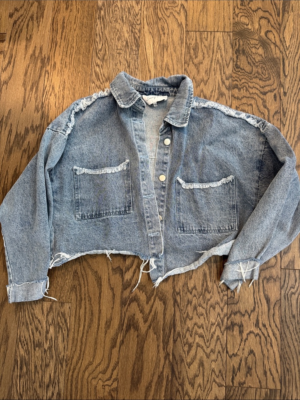 Emory park Light Blue Cropped Distressed Denim Jacket